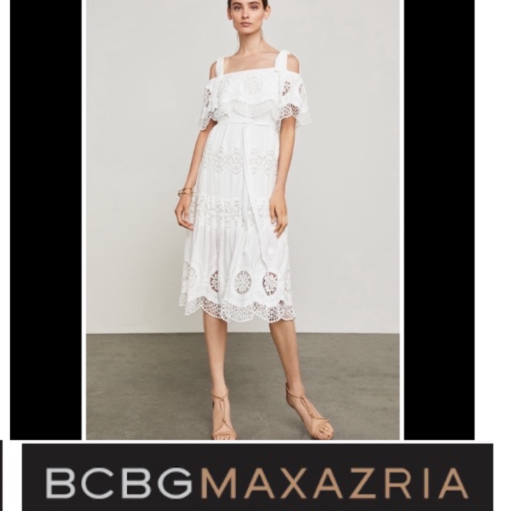 BCBGMaxAzria Midi Dress,Cold Shoulder Eyelet NWT - Picture 3 of 8